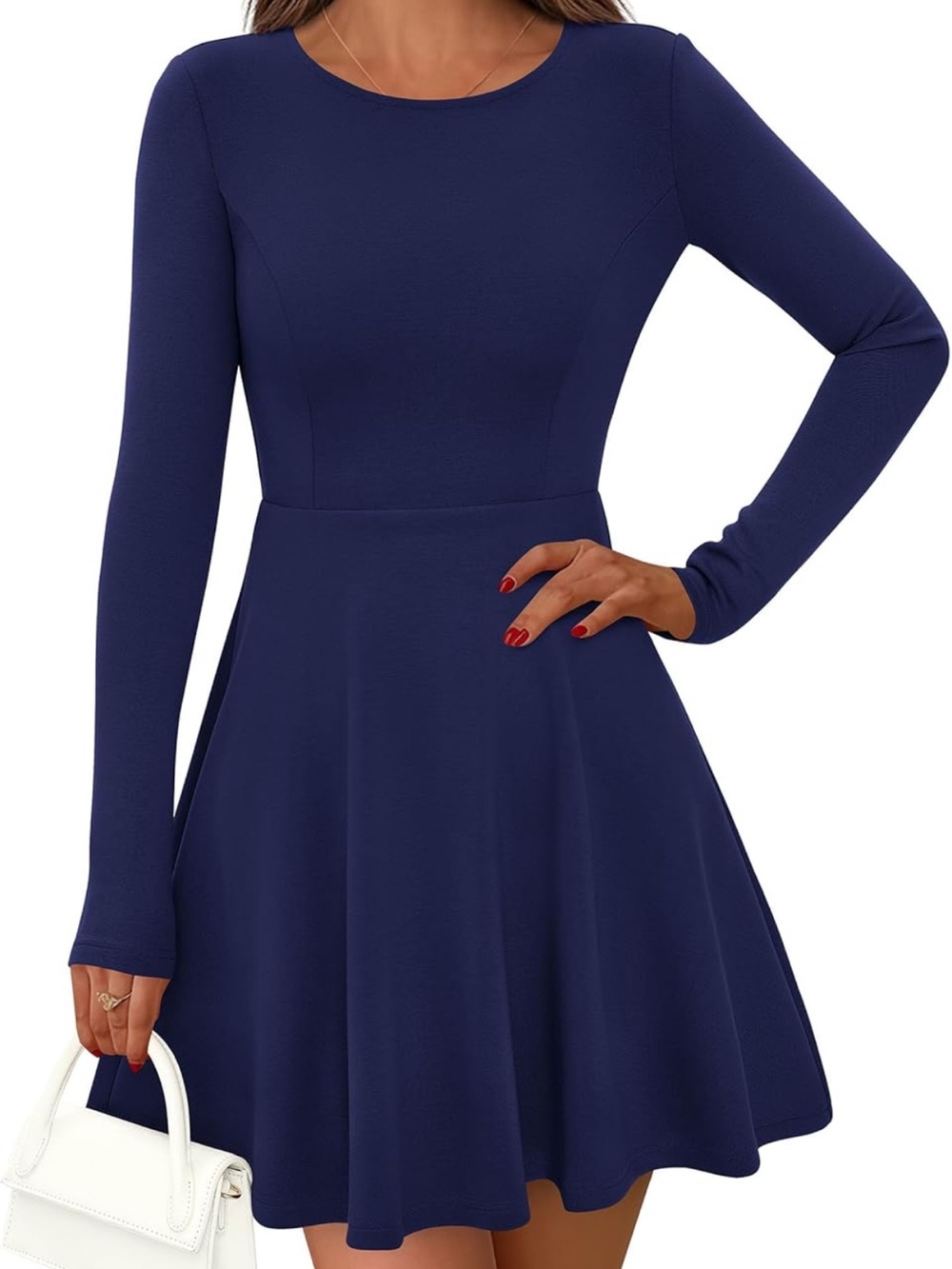 Long-Sleeve Navy Fit & Flare Dress